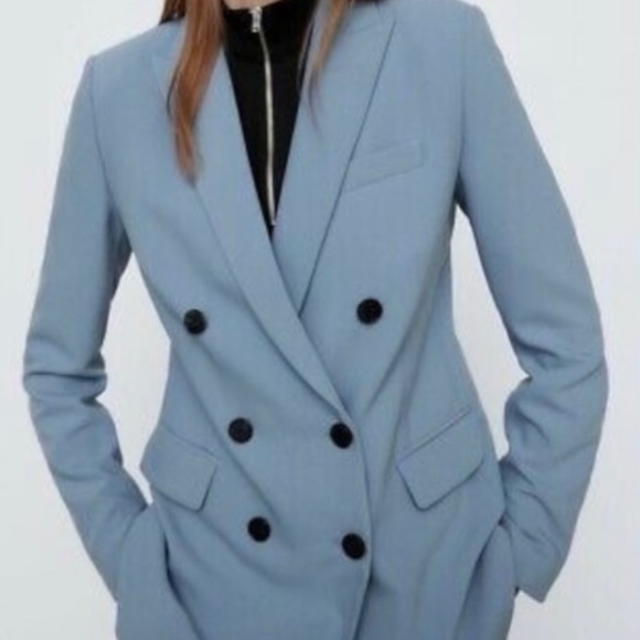 Zara Double Breasted Blazer in Periwinkle Blue - Picture 2 of 9